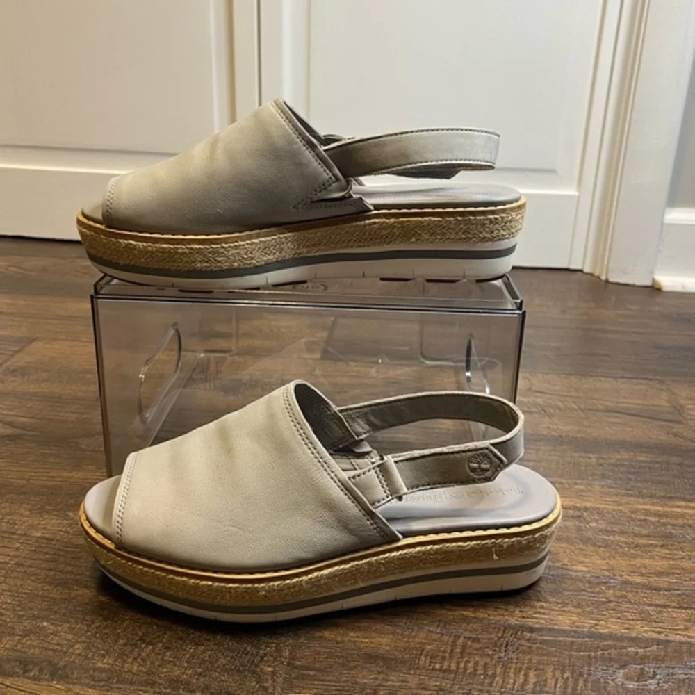 Timberland Emerson Point Peep Toe Wedge Sandals Size Women’s 8.5 Color Gray